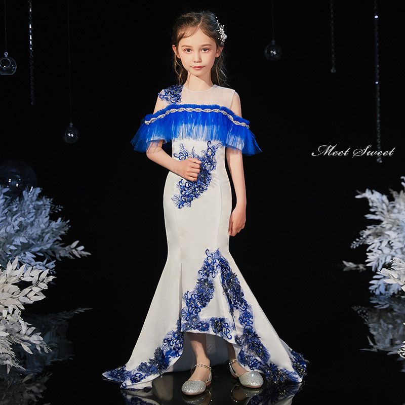 発表会 ピアノ発表会 子供服ドレス 結婚式 ブルー 青 マーメイドライン フォーマル ドレス 女の子 ジュニア キッズドレス パーティードレス フィッシュテール 子供ドレス フォーマルドレス コンクール 七五三 フラワーガール ワンピース プリンセス