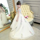 ドレス ピアノ発表会 子供 女の子 子供ドレス ワンピース 衣装 花柄刺繍 トレーン 結婚式 コンクール 発表会 パーティードレス フォーマルドレス 子どもドレス