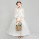 女の子 子供 キッズドレス ドレス ピアノ発表会 発表会 セレモニー バルーンスリーブ ワンピース 結婚式 子ども フラワーガール リングガール ホワイト ロング
