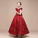 子供ドレス レッド ピアノ発表会 ブルー ノースリーブ ロングドレス ワンピース リボン 結婚式 キッズドレス Aライン 演奏会 フォマール 女子 パーディードレス