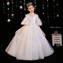 ドレス 子供ドレス キッズ パフスリーブ プリンセス ワンピース 女の子 ピアノ 発表会 ホワイト 白 子どもドレス ガールズ イベント 舞台 ステージ衣装 お姫様
