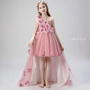 キッズ 前ミニドレス カラードレス ピンク フラワー 子供ドレス プリンセス 女の子 ピアノ 発表会 フォーマル ガールズ イベント 舞台 演出 ステージ衣装 上品