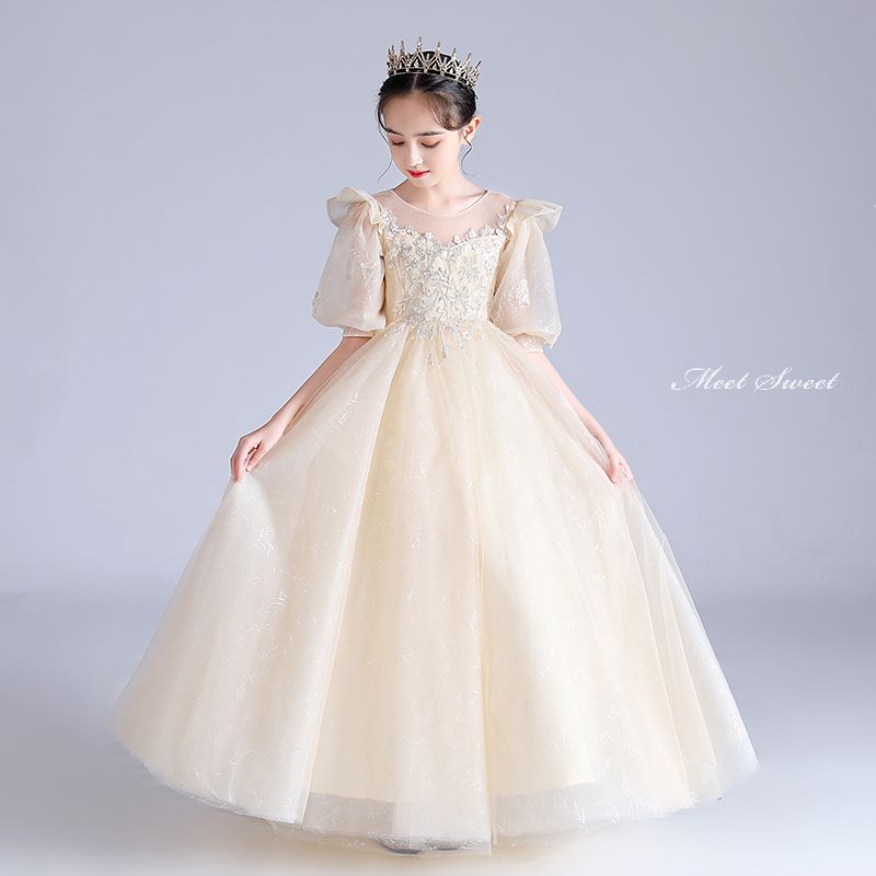 乐天商城 - キッズ ドレス カラードレス 子供ドレス シャンパン プリンセス 女の子 ピアノ 発表会 フォーマル 子ども ガールズ イベント 舞台 演出 ステージ衣装 お姫様