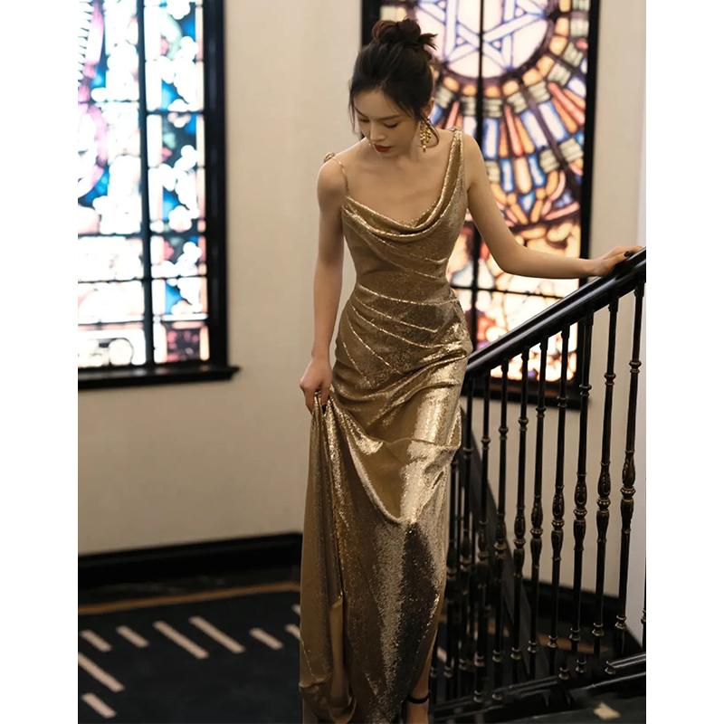 カラードレス ロングドレス ゴールド マーメイドドレス 結婚式 二次会 発表会 演奏会 ウェディングドレス ウエディングドレス 袖なし 光沢 イブニングドレス パーティードレス ステージドレス 披露宴 コンクール ブライダル フォーマルドレス 演奏会用ロングドレス