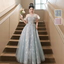 カラードレス ロングドレス ブルー ピンク Aラインドレス 結婚式 二次会 発表会 演奏会 ウェディングドレス ウエディングドレス フェザー イブニングドレス パーティードレス ステージドレス 披露宴 コンクール ブライダル フォーマルドレス 演奏会用ロングドレス(4)