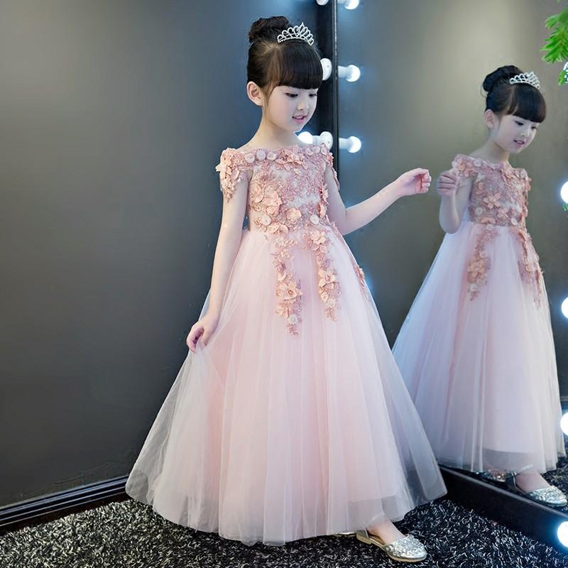 樂天商城 - フラワーガールドレス ピアノ発表会 子供ドレス 女の子 ロング レース キッズフォーマル ドレス 子どもドレス 結婚式 子供 キッズ ピンク入園式 大きいサイズ