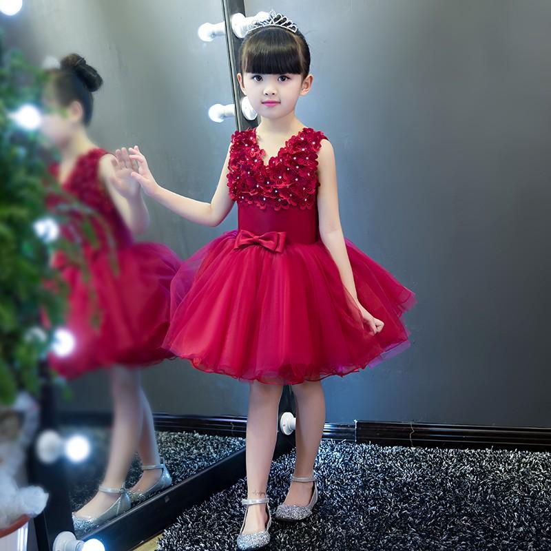 フォーマル キッズ 子供ドレス 女の子 ジュニア ワンピース 結婚式 ピアノ発表会 七五三 フラワーガール 赤 ミニドレス 100/110/120/130/140/150/160