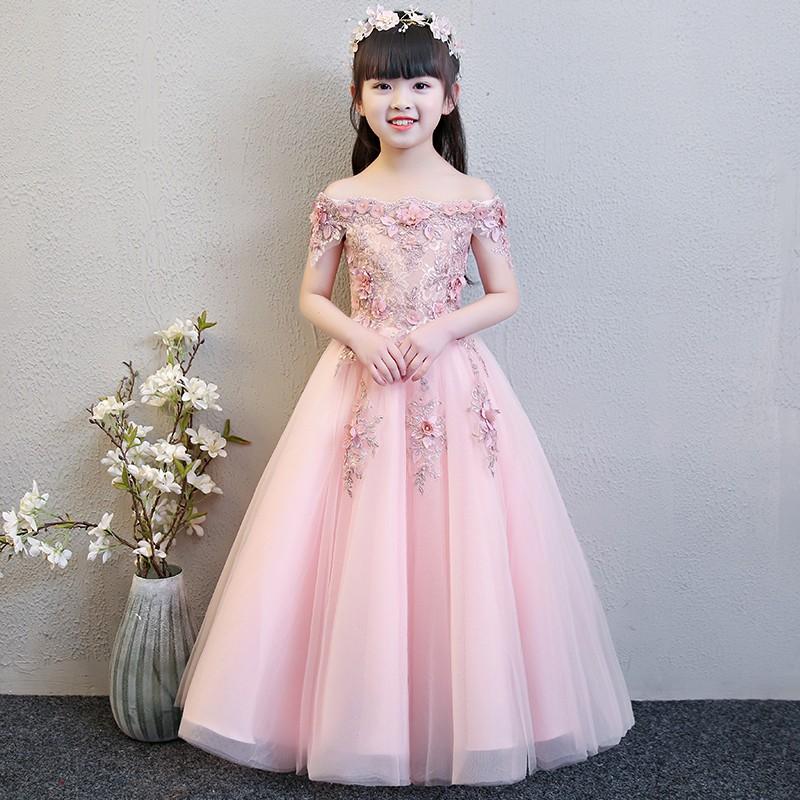 樂天商城 - ピアノ発表会 ロングドレス 子供ドレス 子供服 フォーマル 子どもドレス 女の子 お姫様ドレス 結婚式 キッズ 入園式 ワンピース ピンク