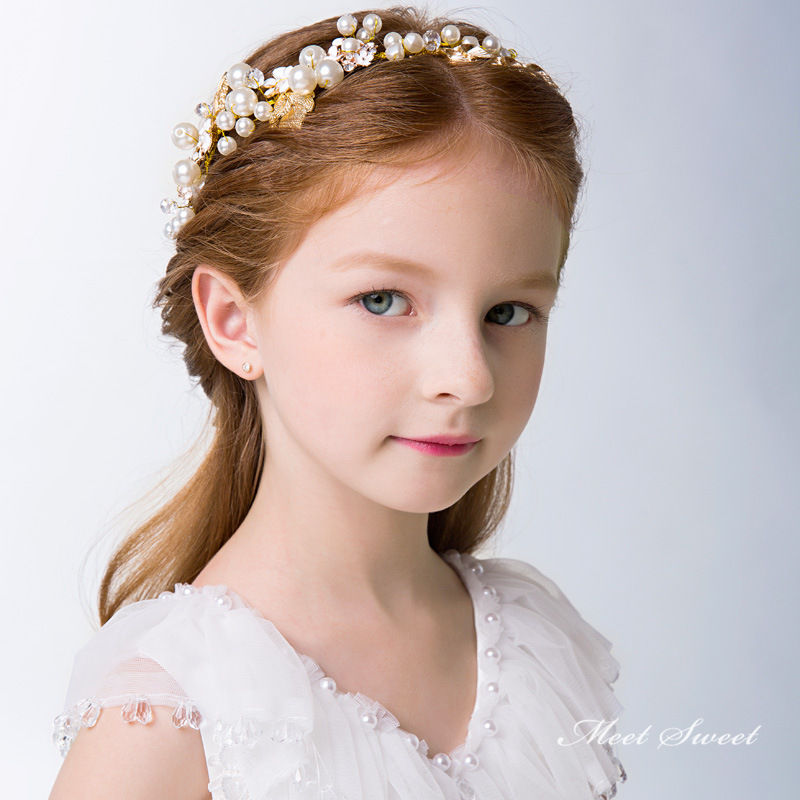 キッズ ヘッドドレス 子供 パーティー 花 パールゴールド ヘアバンド 子ども ヘア...