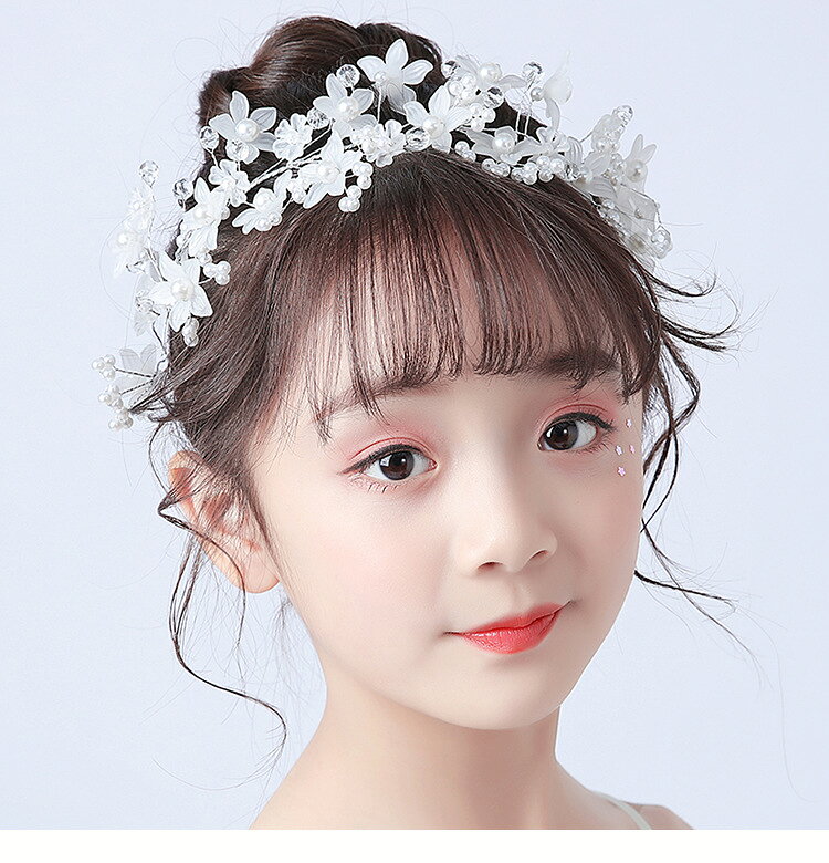 キッズ ホワイト 子供 レッド 花 ヘッドドレス パーティー 白 赤 パール ヘアアク...