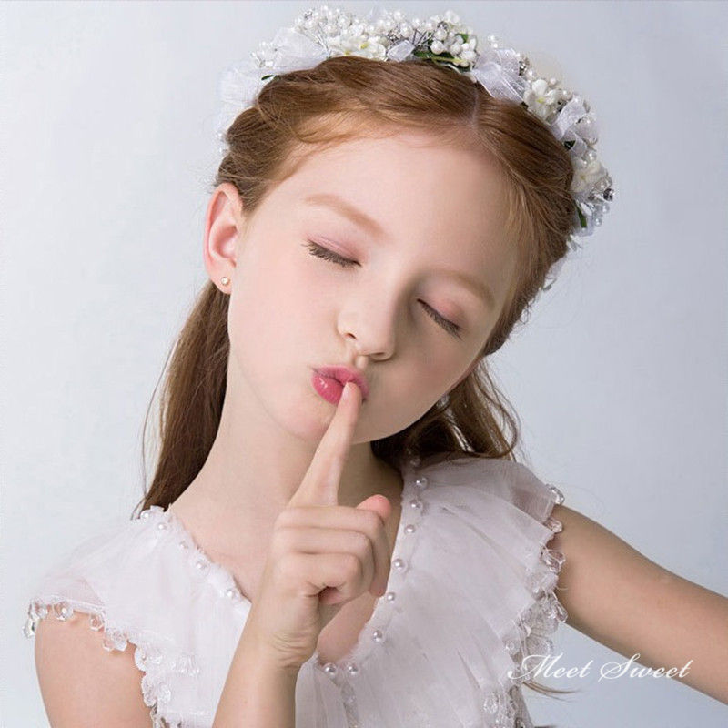 キッズ ピンク 子供 ホワイト 花かんむり 花冠 ヘッドドレス パーティー 子ども ヘ...