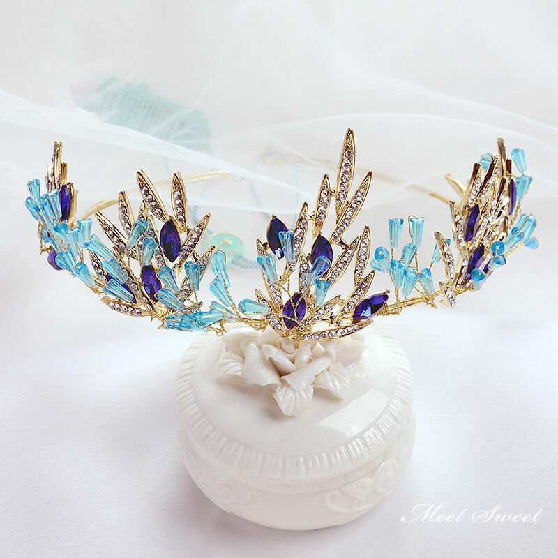 子供 ヘッドドレス 髪飾り ティアラ クラウン 王冠 結婚式 ブルー キッズ 安い ヘアアクセサリー 発表..