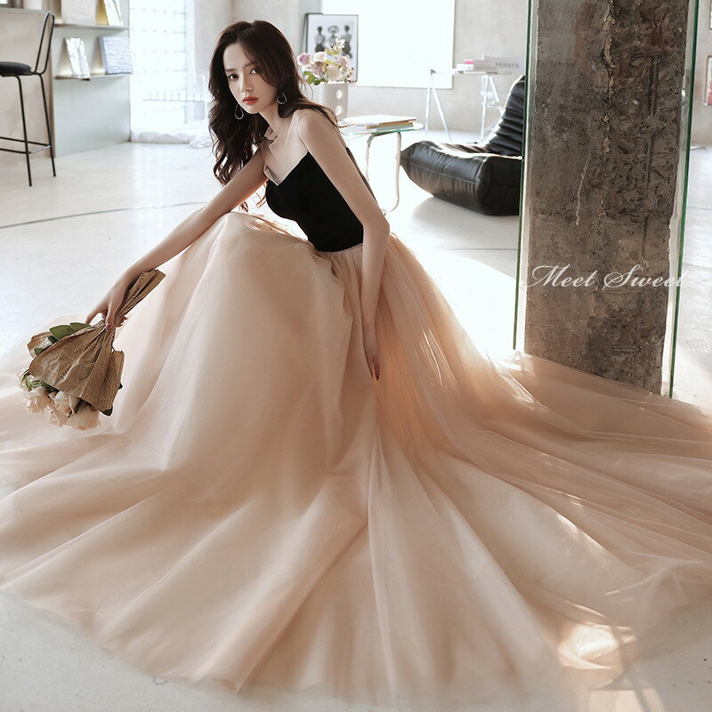 カラードレス ウェディングドレス シャンパン ブラック 切替 ノースリーブ フォーマルドレス ウエディングドレス イブニングドレス 発表会 演奏会 結婚式 二次会パーティードレス ロングドレス カクテルドレス 花嫁 袖なし シンプル 編み上げ ファッション おしゃれ