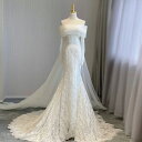 ウェディングドレス ウエディングドレス ロングドレス 二次会 結婚式 前撮り ブライダル 花嫁 マーメイドドレス オフショルダー 長袖 総レース トレーン 海外挙式 フォトウェディング オフホワイト wedding dress エレガント 上品 小さいサイズ 大きいサイズ(4)