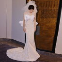 ウェディングドレス ウエディングドレス ロングドレス 二次会 結婚式 前撮り ブライダル 花嫁 リボン レース キャミソール シャンパン マーメイドドレス 海外挙式 フォトウェディング オフホワイト wedding dress ノースリーブ 袖なし 小さいサイズ 大きいサイズ