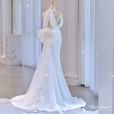 ウェディングドレス ウエディングドレス ロングドレス 二次会 結婚式 前撮り ブライダル 花嫁 ホルターネック 後ろリボン トレーン バックシャン 上品 海外挙式 フォトウェディング オフホワイト wedding dress パーティードレス 小さいサイズ 大きいサイズ