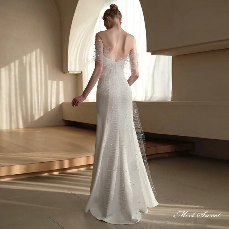 ウェディングドレス ウエディングドレス ロングドレス 二次会 結婚式 前撮り ブライダル 花嫁 マーメイドドレス ビスチェ オフショルダー パールショール 海外挙式 フォトウェディング オフホワイト wedding dress パーティードレス 小さいサイズ 大きいサイズ