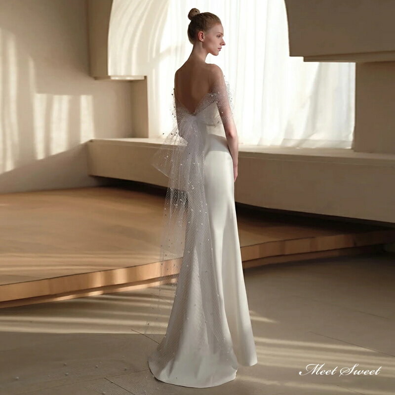 ウェディングドレス ウエディングドレス ロングドレス 二次会 結婚式 前撮り ブライダル 花嫁 マーメイドドレス ビスチェ オフショルダー パールショール 海外挙式 フォトウェディング オフホワイト wedding dress パーティードレス 小さいサイズ 大きいサイズ