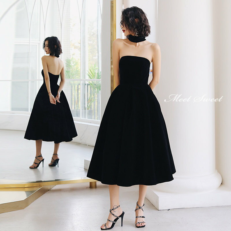 カラードレス カクテルドレス パーティードレス フォーマルドレス ミディアムドレス ブラック ベアトップ ベルベット 結婚式 二次会 発表会 演奏会 ゲストドレス イブニングドレス ウェディングドレス ウエディングドレス舞台演出ドレス 大人 おしゃれ ファッション