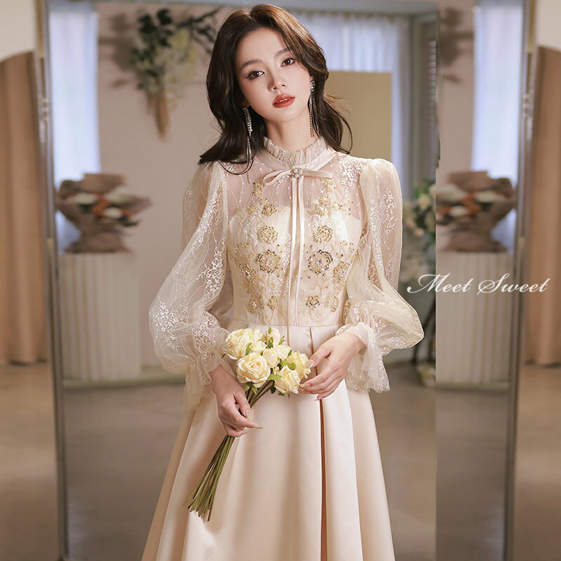 カラードレス カクテルドレス パーティードレス フォーマルドレス シャンパン 長袖 花 ミニドレス ミディアムワンピース 結婚式 二次会 発表会 イブニングドレス ゲストドレス ウェディングドレス ウエディングドレス 女子会 同窓会 セレモニー 入学式 卒業式 披露宴