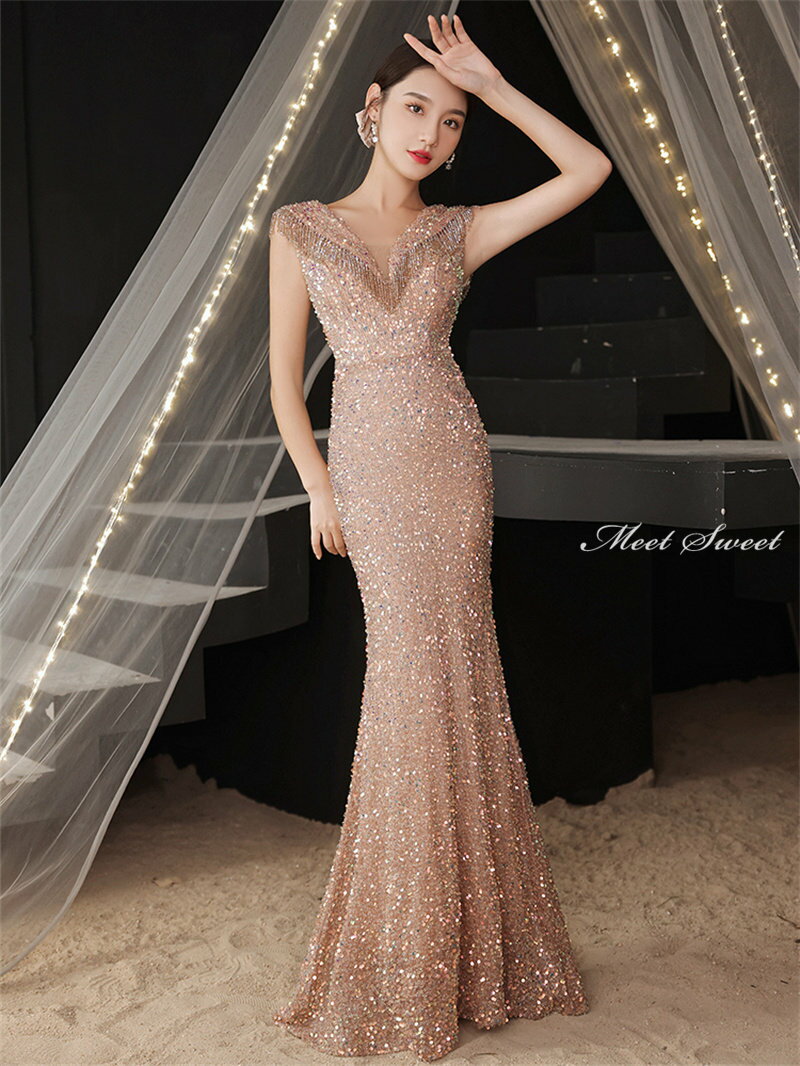 カラードレス ファスナー スパンコール シャンパン パーティードレス フォーマルドレス ロングドレス マーメイドドレス 結婚式 二次会 発表会 イブニングドレス ゲストドレス ウェディングドレス ウエディングドレス 女子会 同窓会 セレモニー 入学式 卒業式 披露宴
