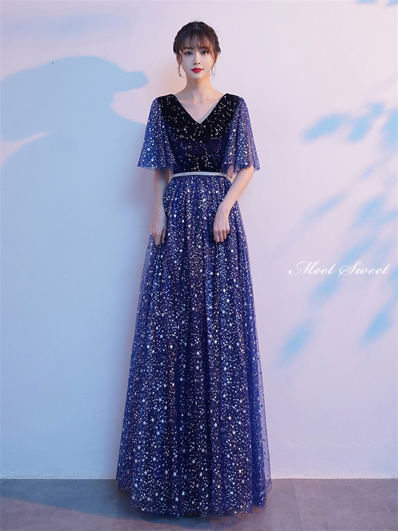 カラードレス 編み上げ ブルー パーティードレス フォーマルドレス ロングドレス Aラインドレス 結婚式 二次会 発表会 コンサート コンクール ステージドレス ゲストドレス ウェディングドレス ウエディングドレス 女子会 同窓会 セレモニー 入学式 卒業式 披露宴