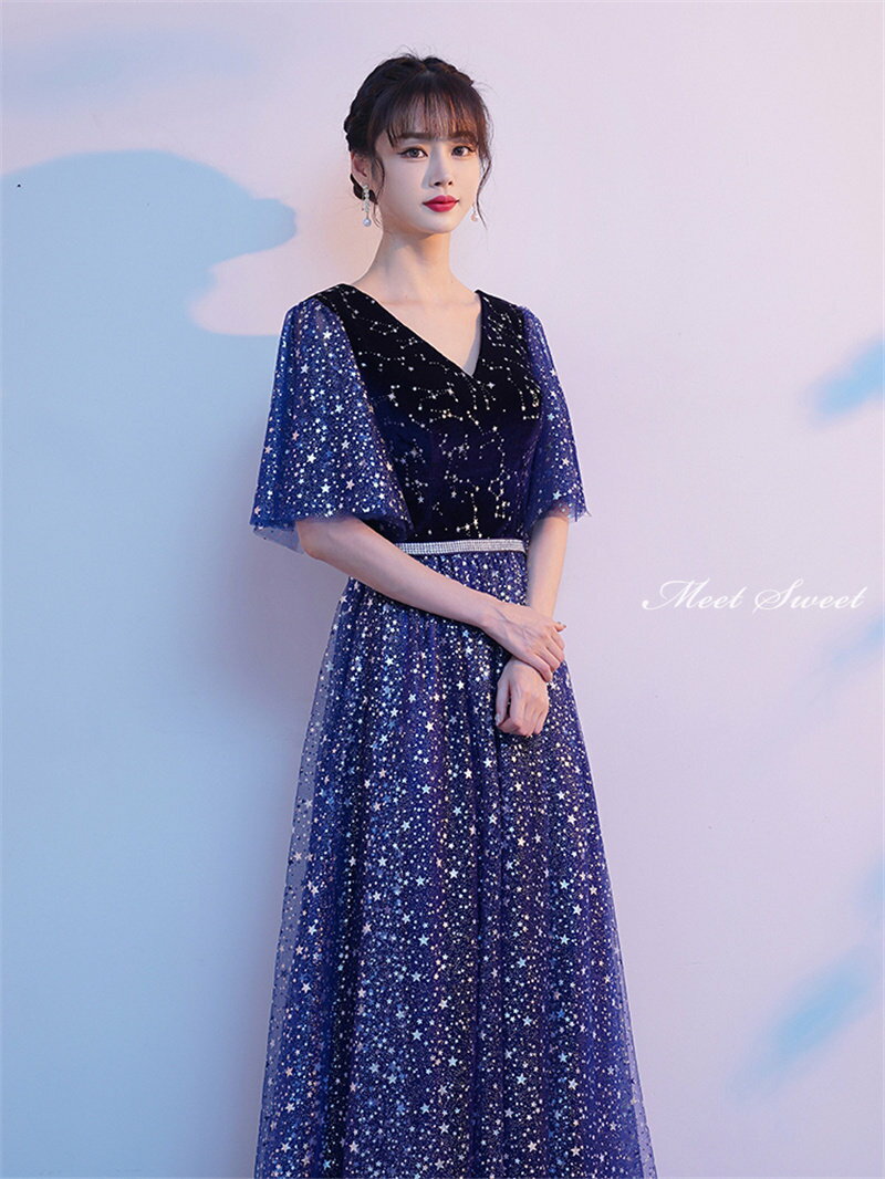 カラードレス 編み上げ ブルー パーティードレス フォーマルドレス ロングドレス Aラインドレス 結婚式 二次会 発表会 コンサート コンクール ステージドレス ゲストドレス ウェディングドレス ウエディングドレス 女子会 同窓会 セレモニー 入学式 卒業式 披露宴