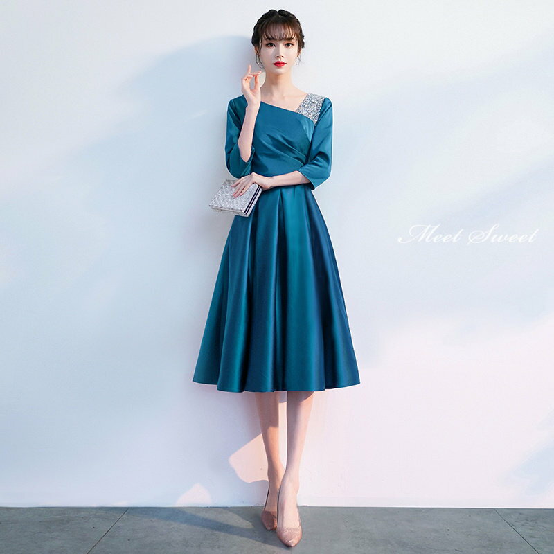 カラードレス ファスナー パーティードレス フォーマルドレス ミディアムドレス ピーコックブルー 結婚式 二次会 披露宴 発表会 演奏会 謝恩会 食事会 同窓会 ゲストドレス ウェディングドレス カクテルドレス 大人 お呼ばれドレス 女子会 セレモニー ワンピース