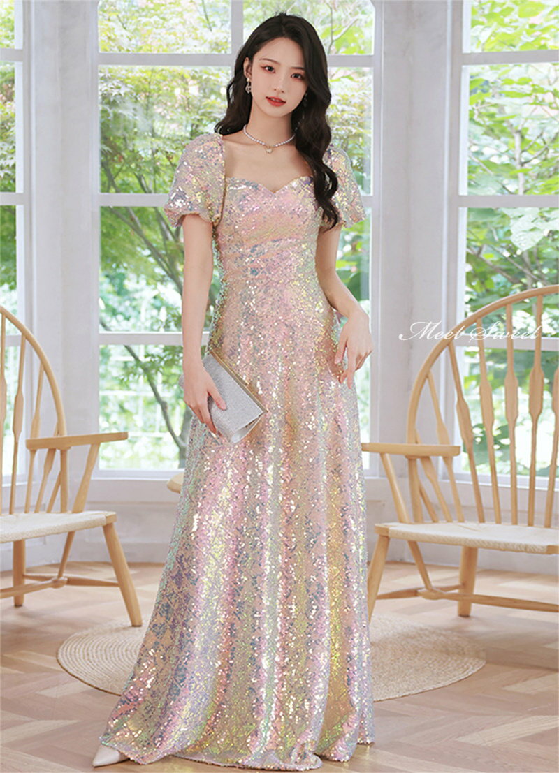 カラードレス 編み上げ パーティードレス ウェディングドレス ロングドレス パフスリーブ 半袖 スパンコール 結婚式 二次会 スレンダードレス 花嫁 演出 人魚姫 ゲストドレス ウエディングドレス イブニングドレス 演奏会 発表会 ブライダル 披露宴 マーメイドドレス