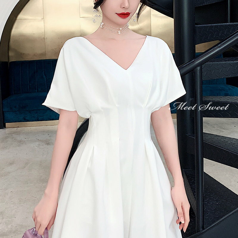 カラードレス ファスナー パーティードレス フォーマルドレス ミディアムドレス ミニドレス ホワイト Vネック 結婚式 二次会 披露宴 発表会 白 カクテルドレス ゲストドレス ウェディングドレス ブライダル 花嫁 ブライダル お呼ばれドレス セレモニー ワンピース