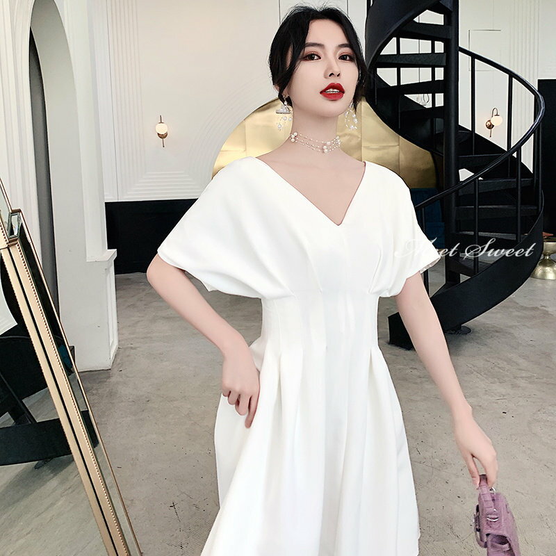 カラードレス ファスナー パーティードレス フォーマルドレス ミディアムドレス ミニドレス ホワイト Vネック 結婚式 二次会 披露宴 発表会 白 カクテルドレス ゲストドレス ウェディングドレス ブライダル 花嫁 ブライダル お呼ばれドレス セレモニー ワンピース