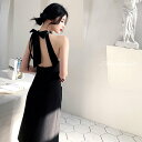 カラードレス ファスナー パーティードレス フォーマルドレス ミディアムドレス ブラック ホルターネック スリット 結婚式 二次会 披露宴 発表会 演奏会 謝恩...