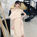 カラードレス ファスナー パーティードレス フォーマルドレス ミディアムドレス アシンメトリー シャンパン 結婚式 二次会 披露宴 発表会 演奏会 食事会 同窓会 ゲストドレス ウェディングドレス カクテルドレス ブライダル お呼ばれドレス セレモニー ワンピース