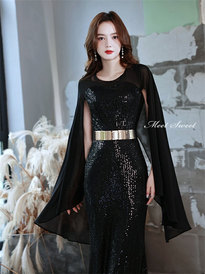 カラードレス ファスナー パーティードレス フォーマルドレス ロングドレス マーメイドドレス ブラック スパンコール 結婚式 二次会 発表会 黒 スリットスリーブ ゲストドレス ウェディングドレス ウエディングドレス イブニングドレス 演奏会 披露宴 Aラインドレス