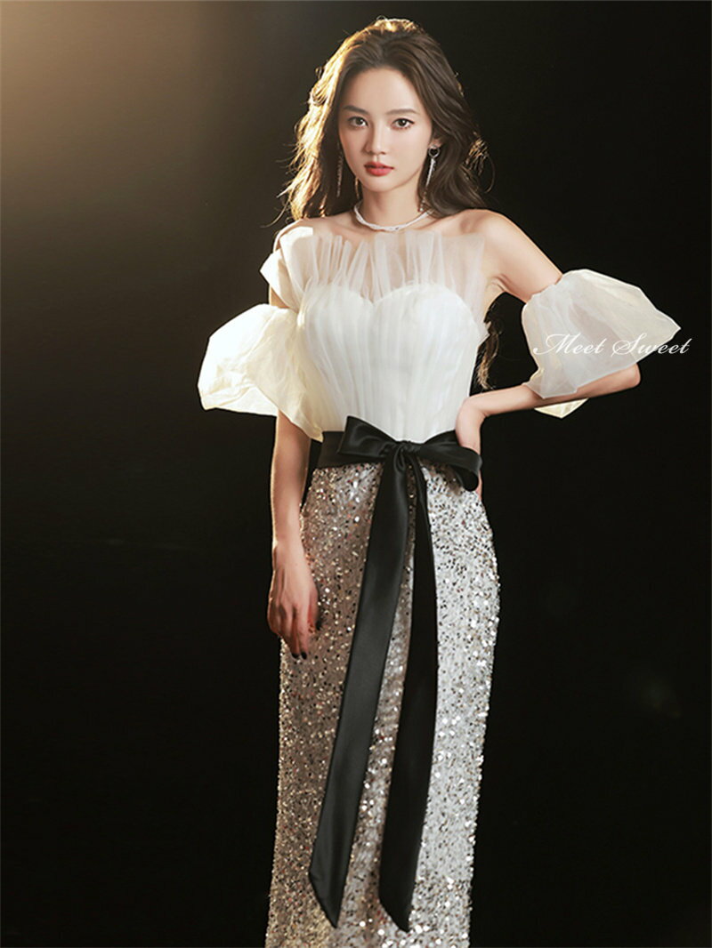 カラードレス ホワイト シルバー ファスナー パーティードレス フォーマル ミモレドレス 結婚式 二次会 披露宴 発表会 演奏会 マーメイドドレス オフショルダー ゲストドレス ウェディングドレス カクテルドレス ブライダル お呼ばれドレス セレモニー ワンピース