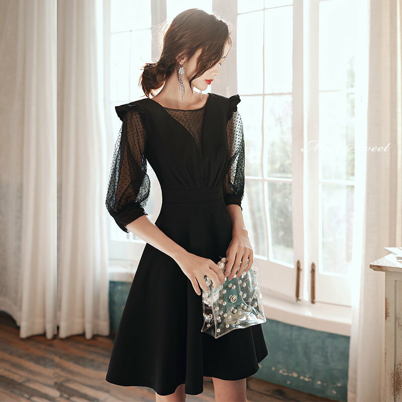 カラードレス ファスナー パーティードレス フォーマルドレス ミディアムドレス ミニドレス ブラック 5分袖 結婚式 二次会 披露宴 発表会 演奏会 謝恩会 食事会 ゲストドレス ウェディングドレス カクテルドレス ブライダル お呼ばれドレス セレモニー ワンピース