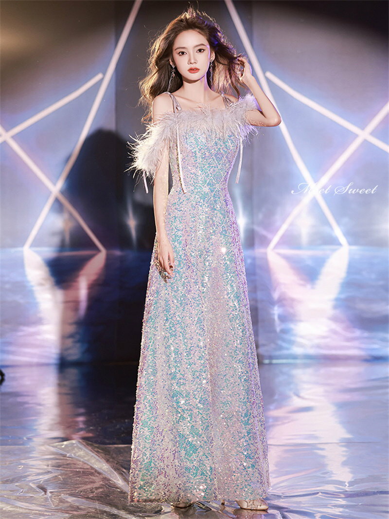カラードレス ファスナー パーティードレス ウェディングドレス ロングドレス フェザー スパンコール 結婚式 二次会 発表会 スパンコール ブライダル キラキラ ゲストドレス フォーマルドレス ウエディングドレス イブニングドレス 演奏会 披露宴 キャミソール 花嫁