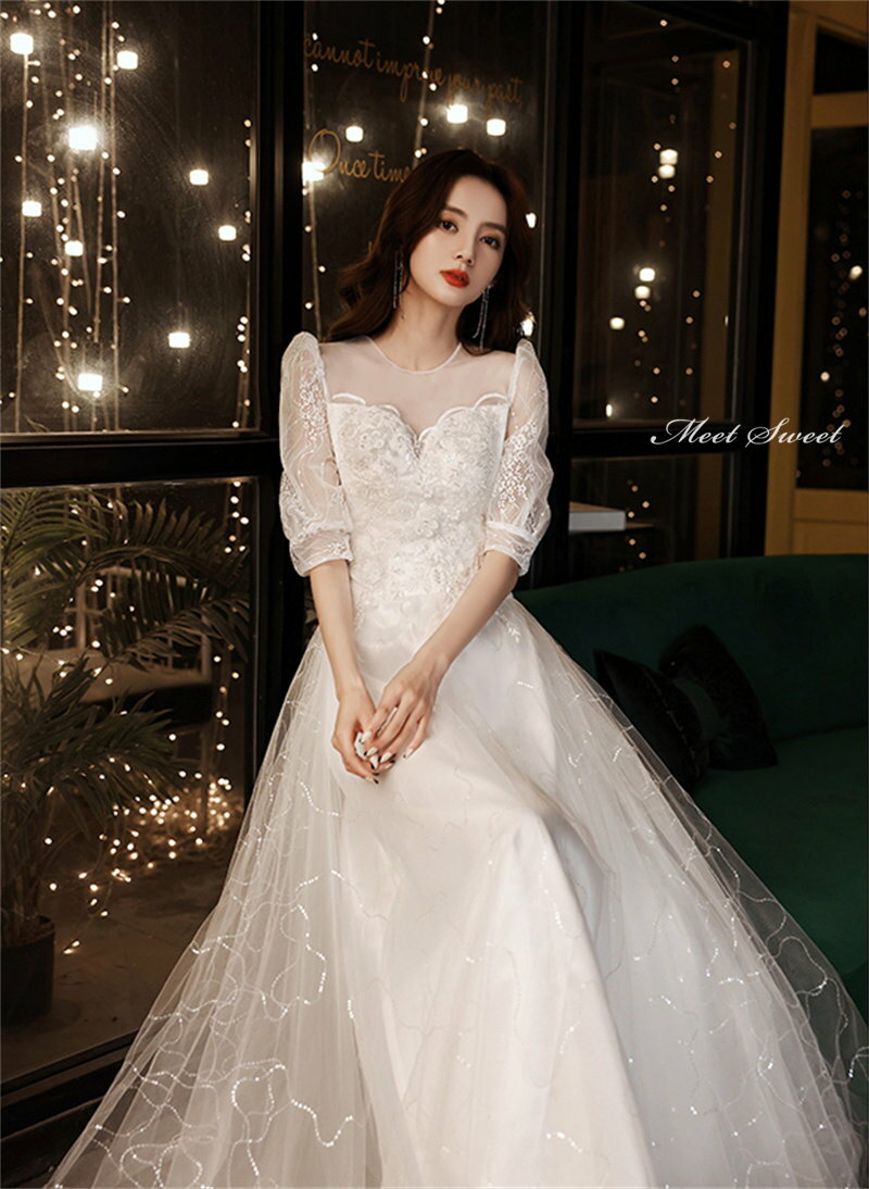 カラードレス ファスナー パーティードレス フォーマル ロングドレス 半袖 オフホワイト 結婚式 二次会 発表会 ウェディングドレス 花嫁 ブライダル コンサート ゲストドレス パフスリーブ 白 ウエディングドレス イブニングドレス 演奏会 披露宴 司会 Aラインドレス