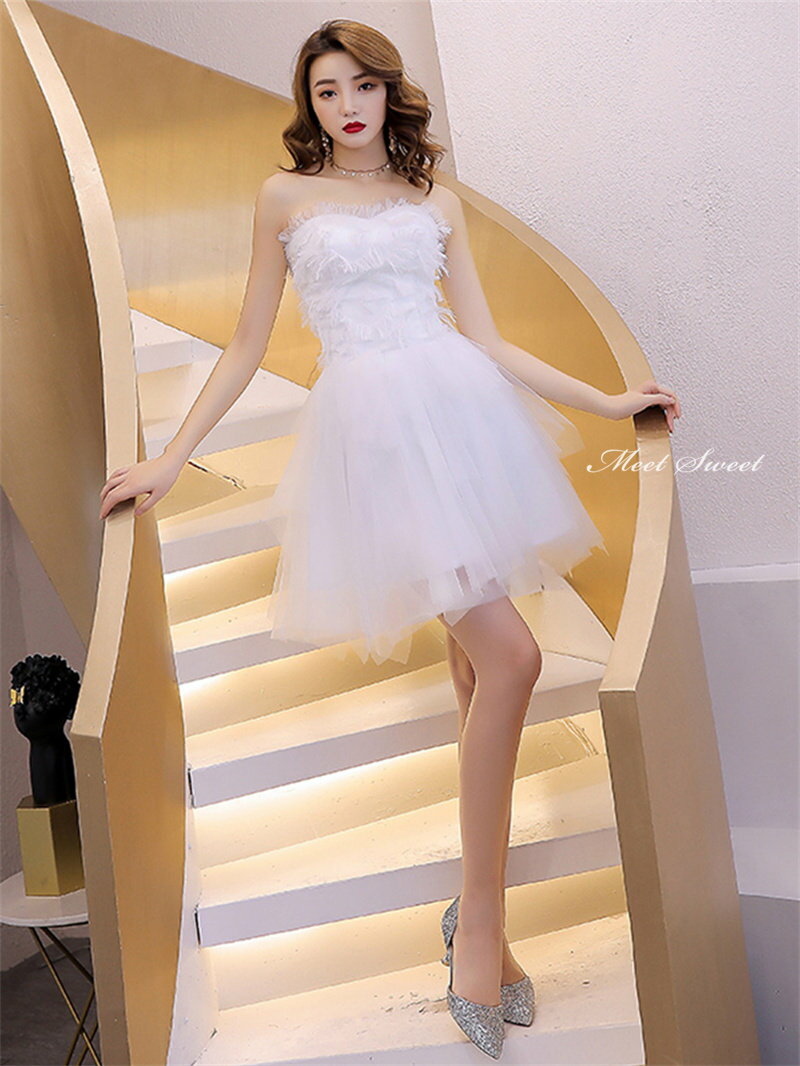 カラードレス ホワイト ブラック ファスナー パーティードレス フォーマルドレス ミニドレス 結婚式 二次会 披露宴 発表会 演奏会 ビスチェ フェザー ベアトップ ゲストドレス ウェディングドレス カクテルドレス ブライダル お呼ばれドレス セレモニー ワンピース