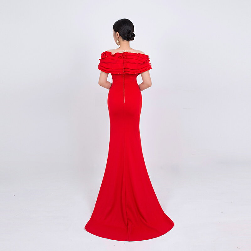 カラードレス ファスナー パーティードレス レッド 赤 フリル フォーマル ロングドレス マーメイドドレス 結婚式 二次会 発表会 花嫁 司会 ウェディングドレス ゲストドレス ブライダル ウエディングドレス イブニングドレス 演奏会 披露宴 マーメイドラインドレス