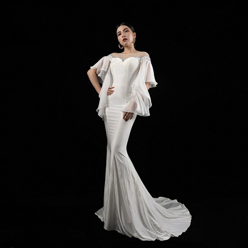 カラードレス ファスナー パーティードレス フォーマルドレス ホワイト フリル ロングドレス マーメイドドレス 結婚式 二次会 発表会 花嫁 ウェディングドレス ゲストドレス ブライダル ウエディングドレス イブニングドレス 演奏会 披露宴 マーメイドラインドレス