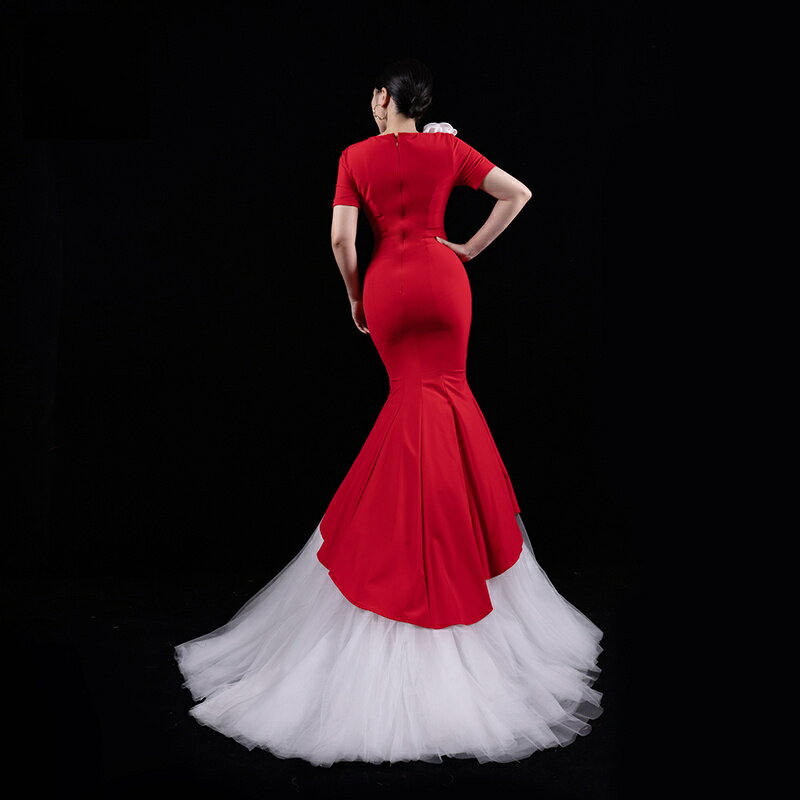 カラードレス レッド ブルー 半袖 ファスナー パーティードレス フォーマル 赤 ロングドレス マーメイドドレス 結婚式 二次会 発表会 花嫁 ウェディングドレス ゲストドレス ブライダル ウエディングドレス イブニングドレス 演奏会 披露宴 マーメイドラインドレス