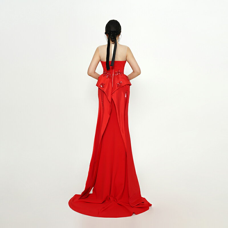 カラードレス レッド ノースリーブ ファスナー パーティードレス フォーマル 赤 ロングドレス マーメイドドレス 結婚式 二次会 発表会 花嫁 ウェディングドレス ゲストドレス ブライダル ウエディングドレス イブニングドレス 演奏会 披露宴 マーメイドラインドレス