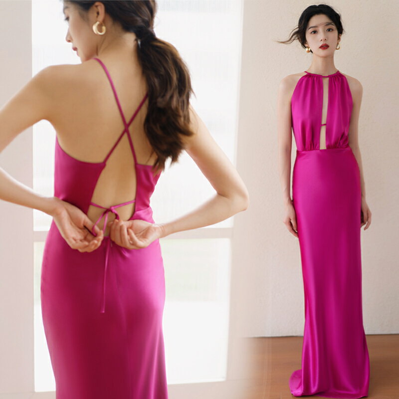 カラードレス マゼンタ ホワイト パーティードレス フォーマル ロングドレス マーメイドドレス 結婚式 二次会 発表会 花嫁 ウェディングドレス ホルターネック ゲストドレス ブライダル ウエディングドレス イブニングドレス 演奏会 披露宴 マーメイドラインドレス