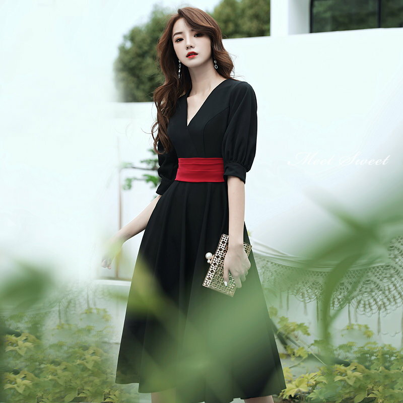 カラードレス ファスナー パーティードレス フォーマルドレス ミディアムドレス ミモレドレス ブラック 半袖 Vネック 結婚式 二次会 披露宴 発表会 演奏会 大人 ゲストドレス ウェディングドレス カクテルドレス ブライダル お呼ばれドレス セレモニー ワンピース