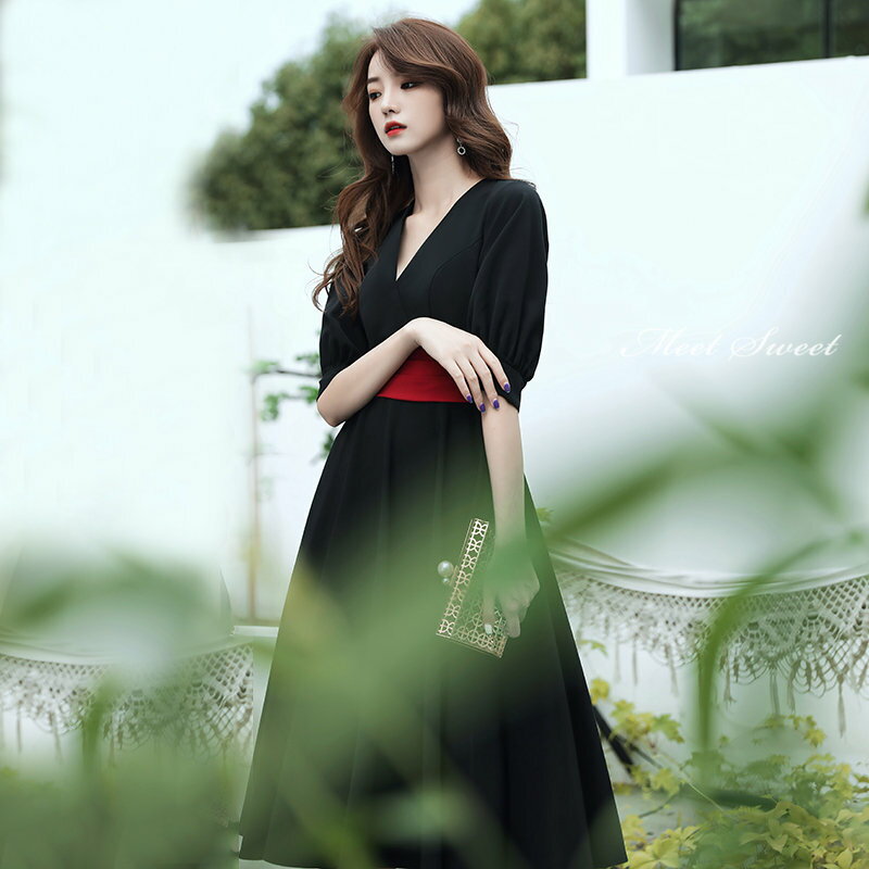 カラードレス ファスナー パーティードレス フォーマルドレス ミディアムドレス ミモレドレス ブラック 半袖 Vネック 結婚式 二次会 披露宴 発表会 演奏会 大人 ゲストドレス ウェディングドレス カクテルドレス ブライダル お呼ばれドレス セレモニー ワンピース