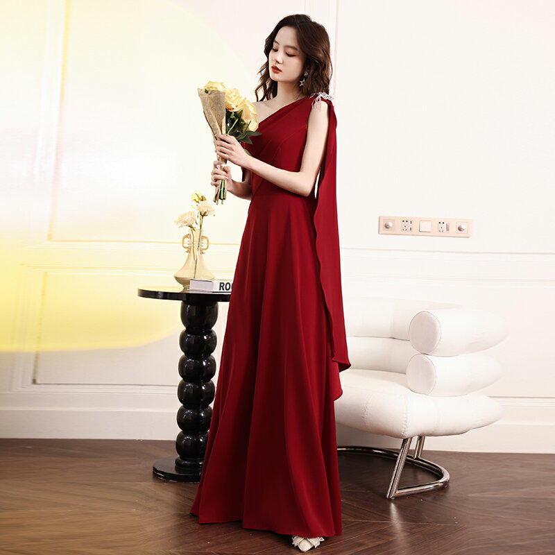 カラードレス ファスナー パーティードレス フォーマルドレス ロングドレス ワインレッド ワンショルダー スレンダードレス 結婚式 二次会 発表会 エレガント ゲストドレス ウェディングドレス ウエディングドレス イブニングドレス 演奏会 披露宴 ステージドレス(4.0)