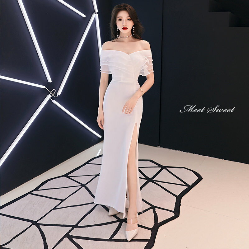 カラードレス ホワイト ブラック レッド 白 パーティードレス フォーマルドレス ロングドレス マーメイドドレス スリット 結婚式 二次会 発表会 オフショルダー ゲストドレス ウェディングドレス ウエディングドレス イブニングドレス 演奏会 披露宴 スレンダードレス