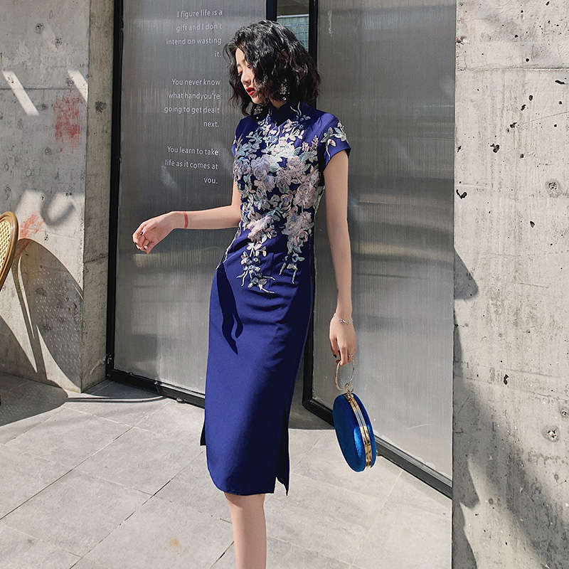 カラードレス ブルー ホワイト ブラック グレー ファスナー パーティードレス フォーマル ミディアムドレス 結婚式 二次会 披露宴 発表会 演奏会 チャイナドレス ゲストドレス ウェディングドレス カクテルドレス ブライダル お呼ばれドレス セレモニー ワンピース