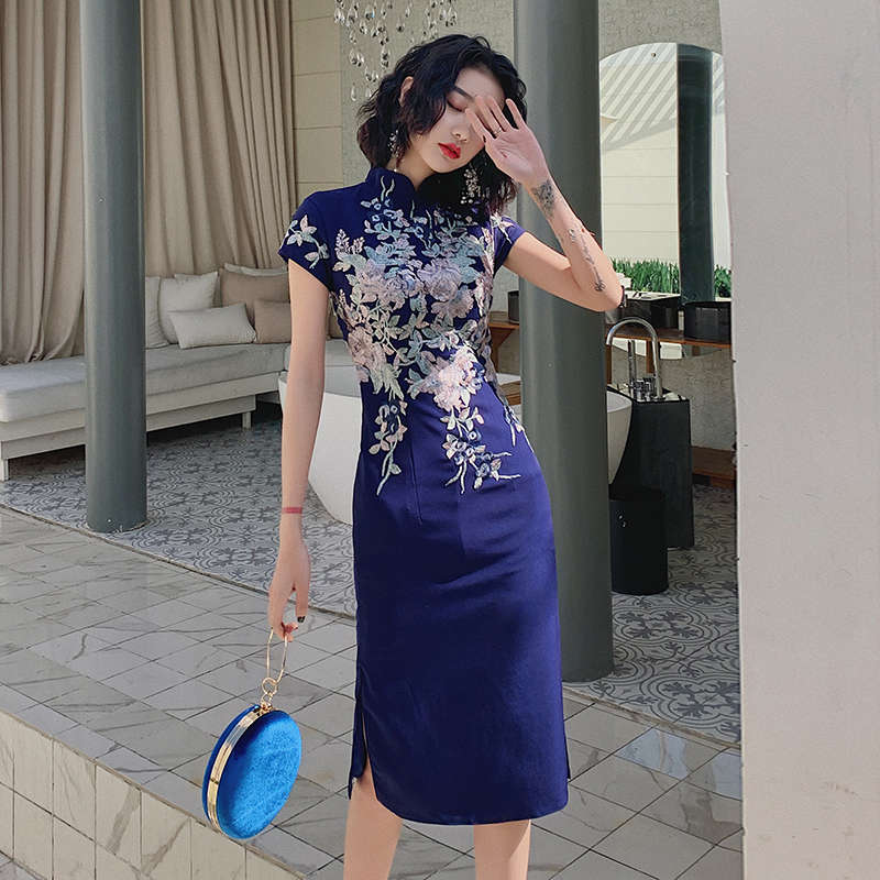 カラードレス ブルー ホワイト ブラック グレー ファスナー パーティードレス フォーマル ミディアムドレス 結婚式 二次会 披露宴 発表会 演奏会 チャイナドレス ゲストドレス ウェディングドレス カクテルドレス ブライダル お呼ばれドレス セレモニー ワンピース